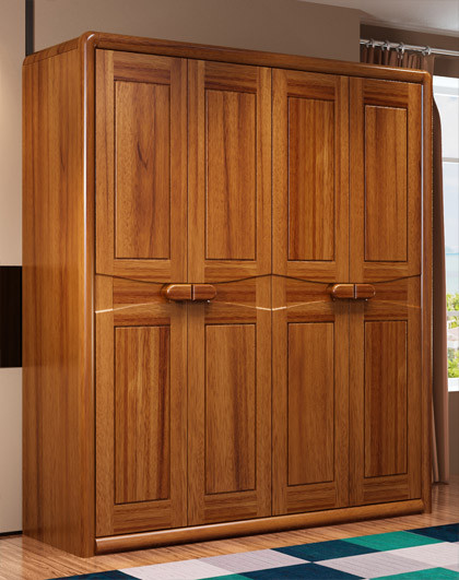 现代中式金檀色实木四门衣橱衣柜