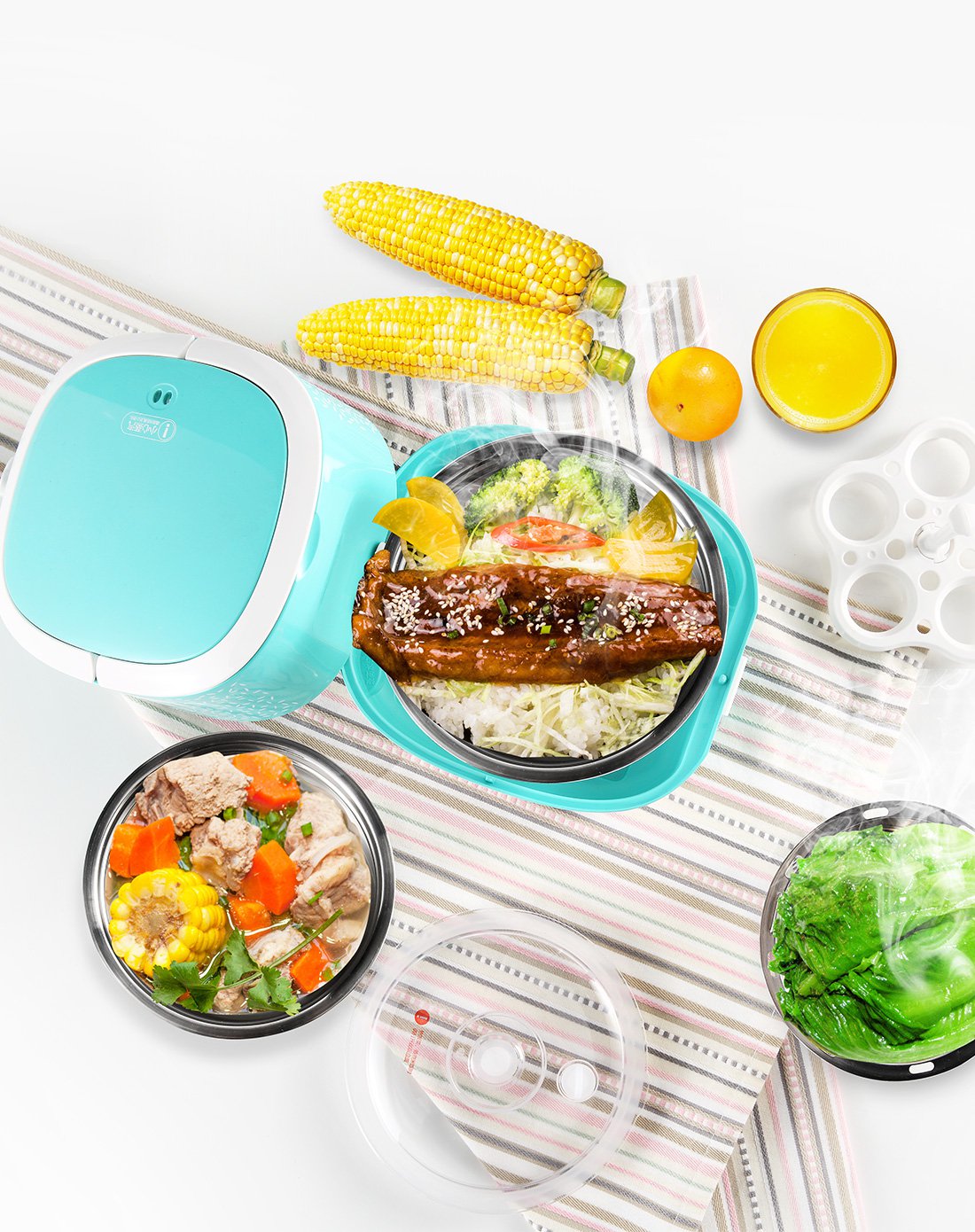 德尔玛ds05三层真空加热保温饭盒电热饭盒