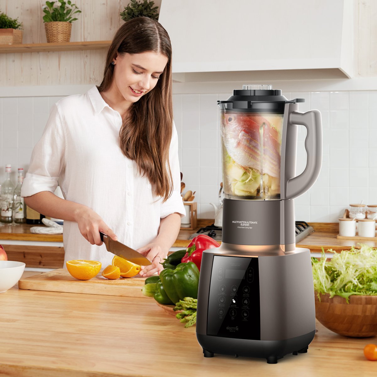 德尔玛 破壁机料理机 家用显屏触控加热破壁机 多功能豆浆机辅食机n