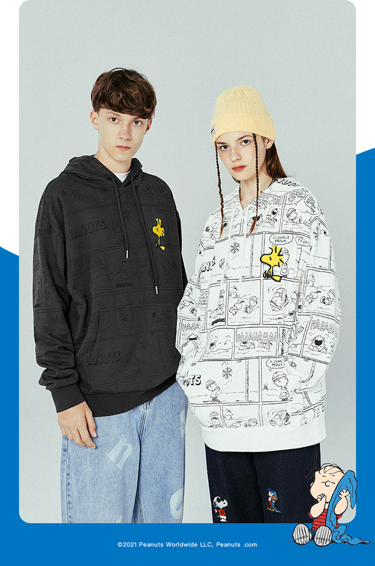 史努比联名卫衣男秋季宽松连帽衫卡通满印衣服情侣装
