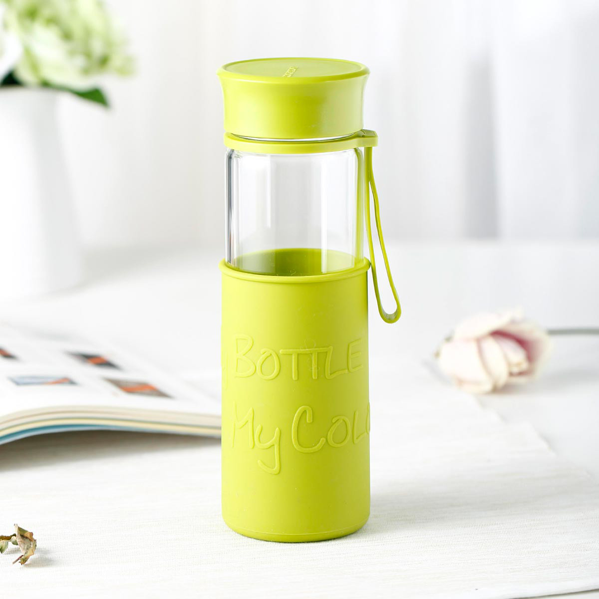 旋律字母500ml硅胶杯套耐热玻璃杯水杯