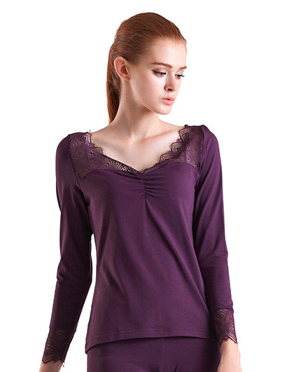 蕾丝拼接网纱长袖上衣修身显瘦女士打底衫                 唯品国际