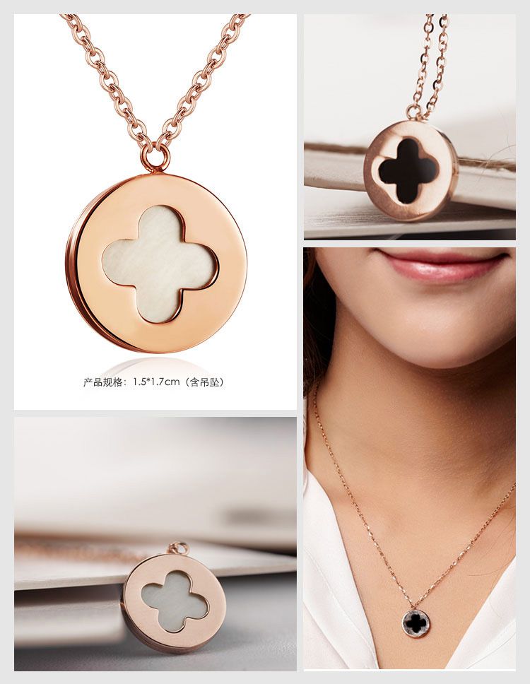 潮宏基 甜美四叶草 红18k金贝壳坠链