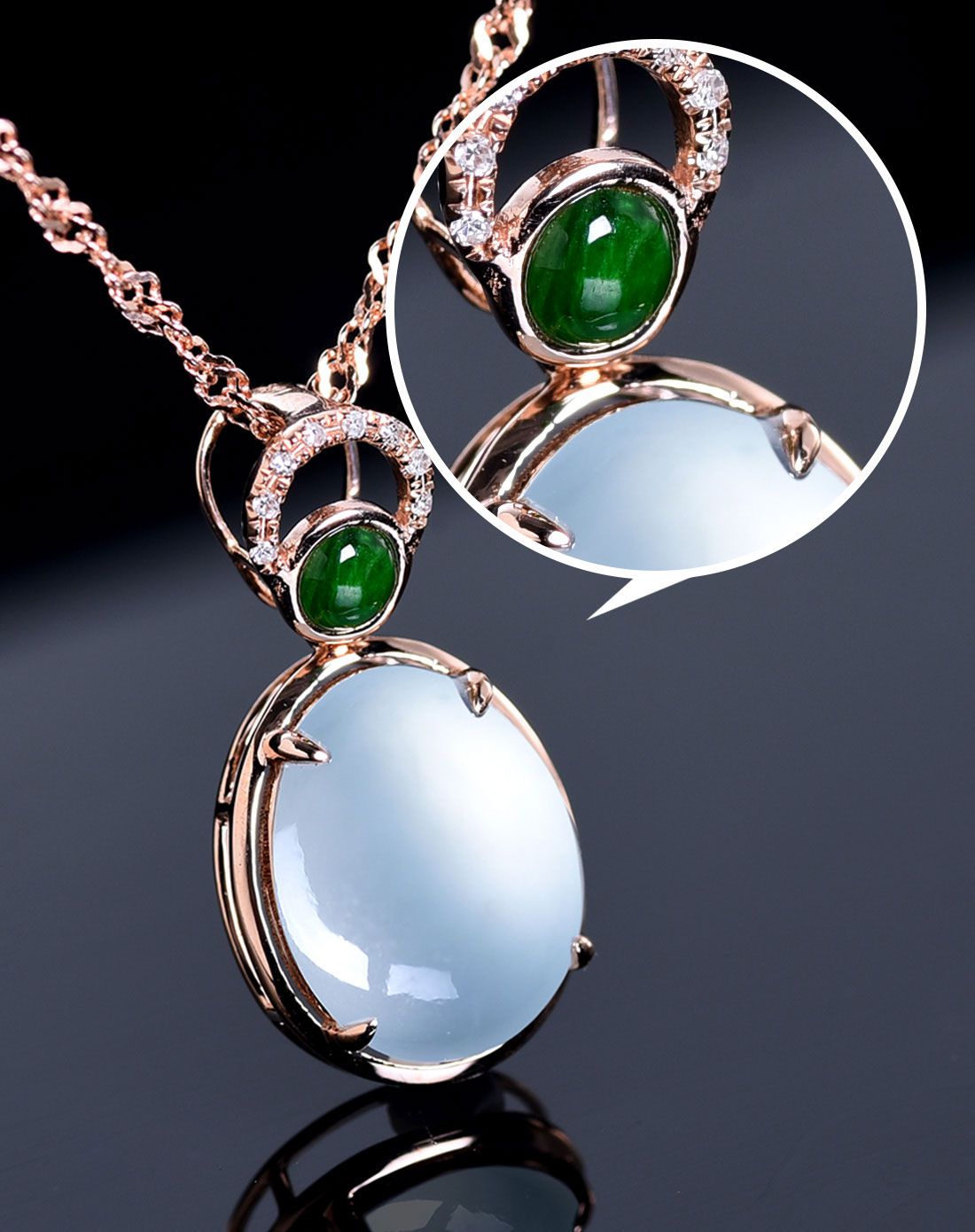 宝蒂娜 18k金镶嵌冰种蛋面 帝王绿翡翠伴钻吊坠