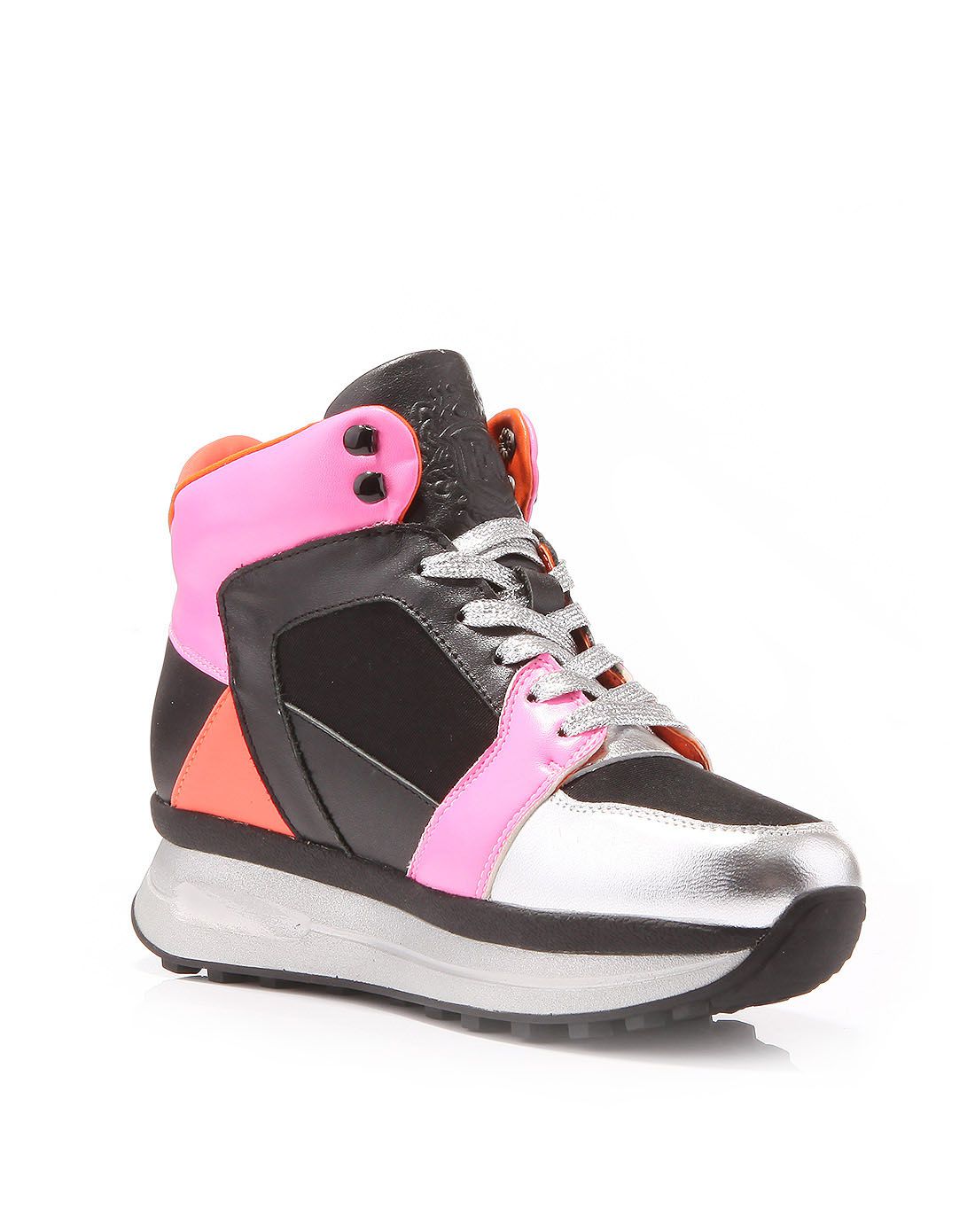 黑色牛皮羊皮接拼舒适弹簧底运动休闲鞋