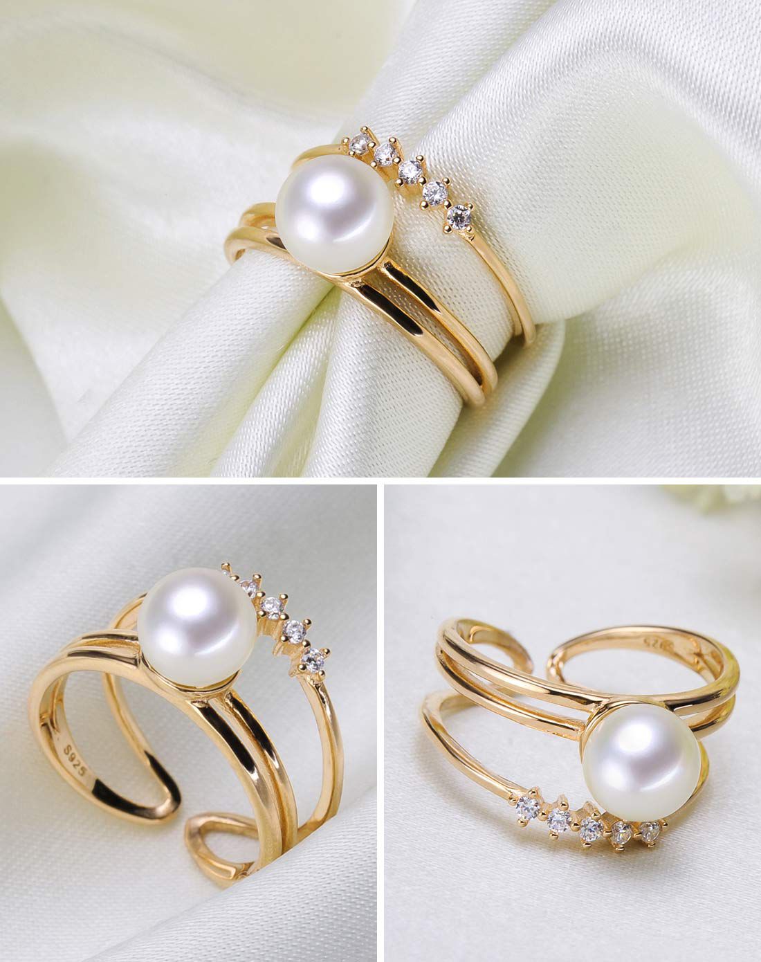 水年华snh珍珠水年华 s925银韩版超精致可调节正圆珍珠戒指唯品会专供