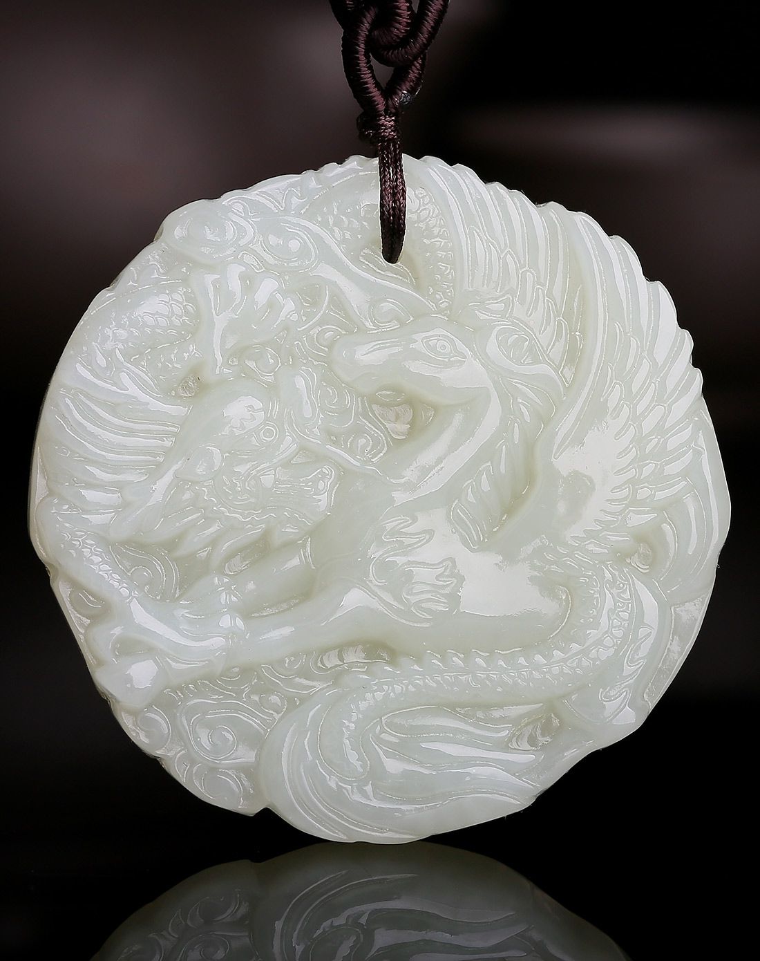 一品翠 天然和田玉浮雕龙马精神白玉牌
