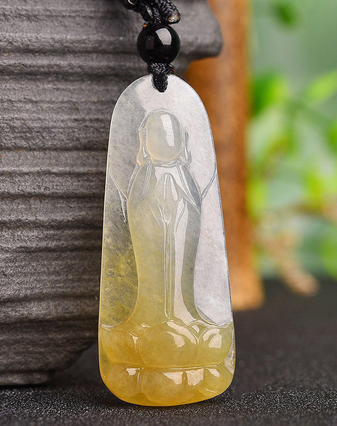 一品翠 天然翡翠a货冰透黄翡无相观音挂件