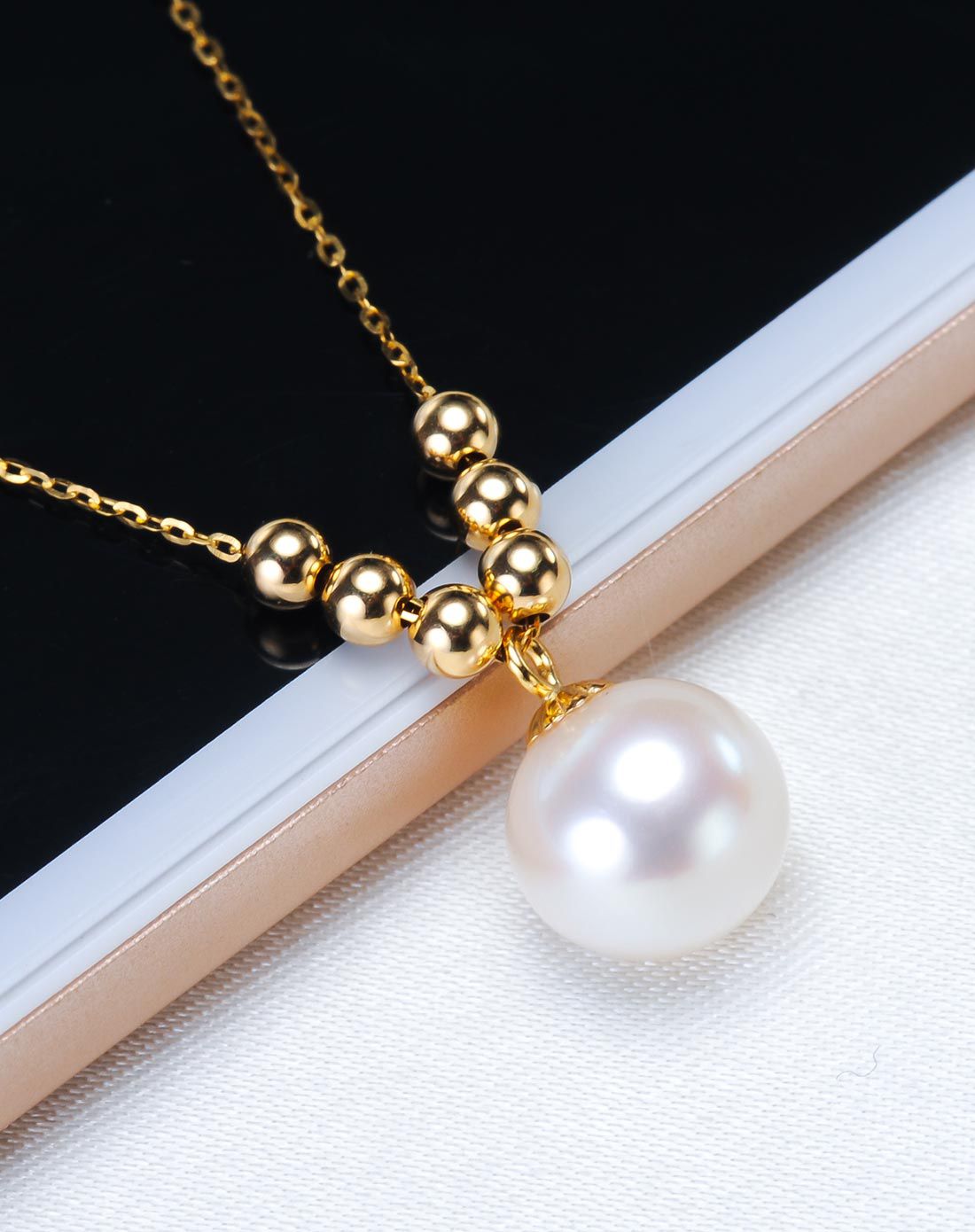 水年华 18k黄金镶正圆珍珠项链