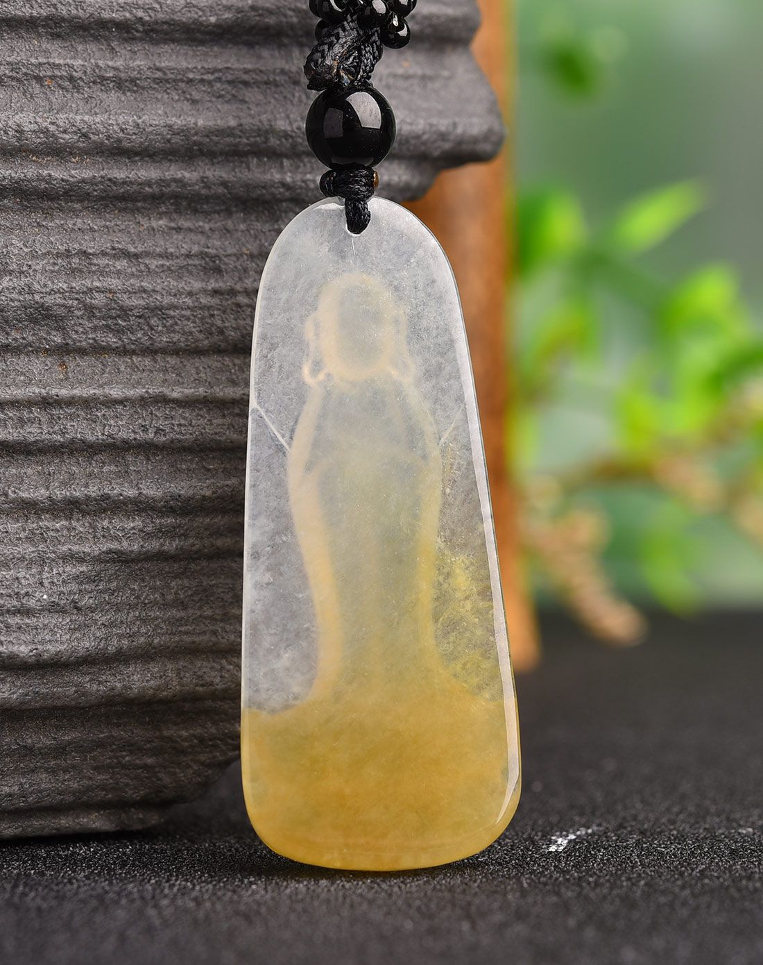 一品翠 天然翡翠a货冰透黄翡无相观音挂件