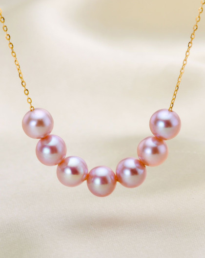 水年华 5-6mm正圆超亮精致k金珍珠项链