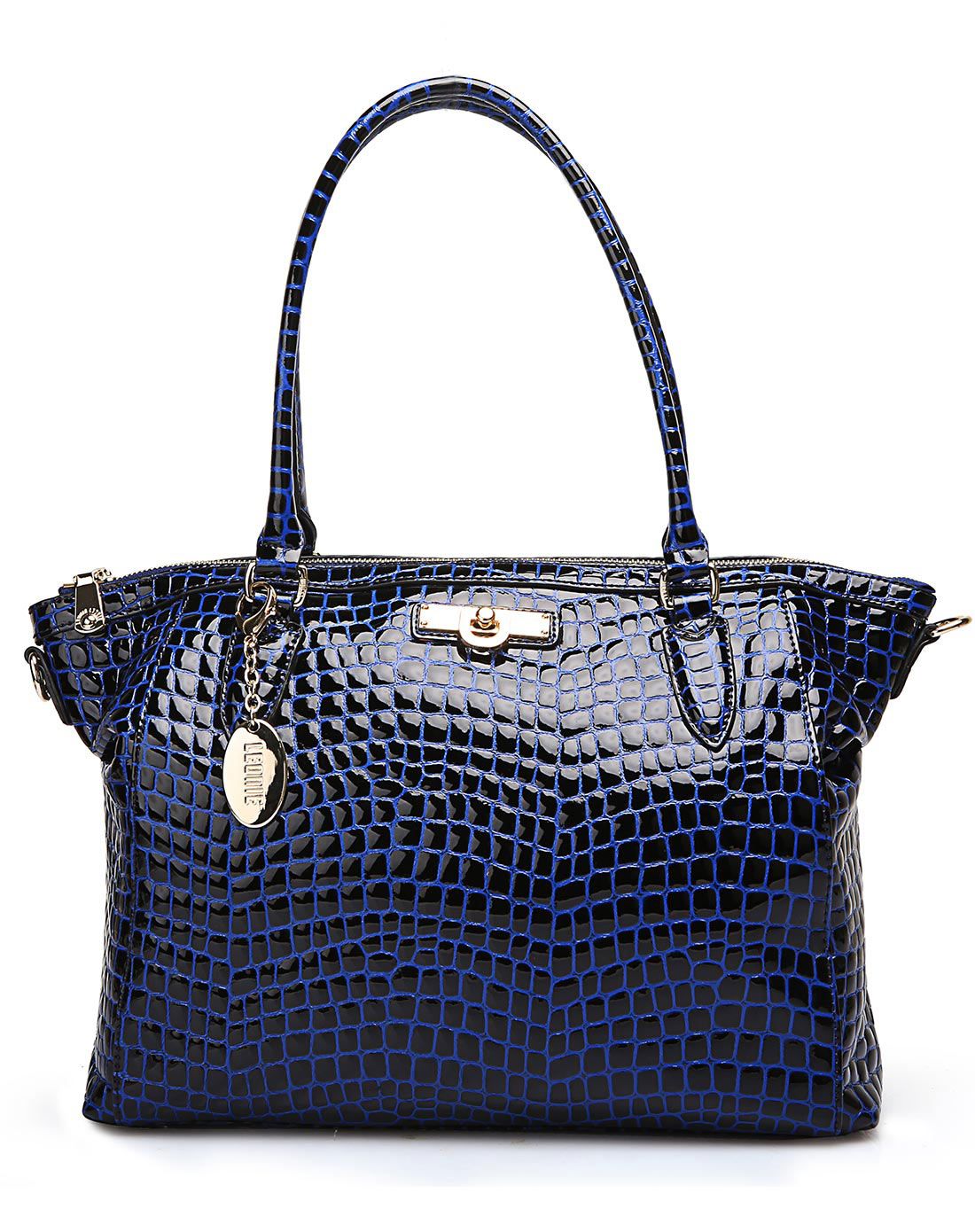 黑色头层牛皮休闲知性石头纹手提包