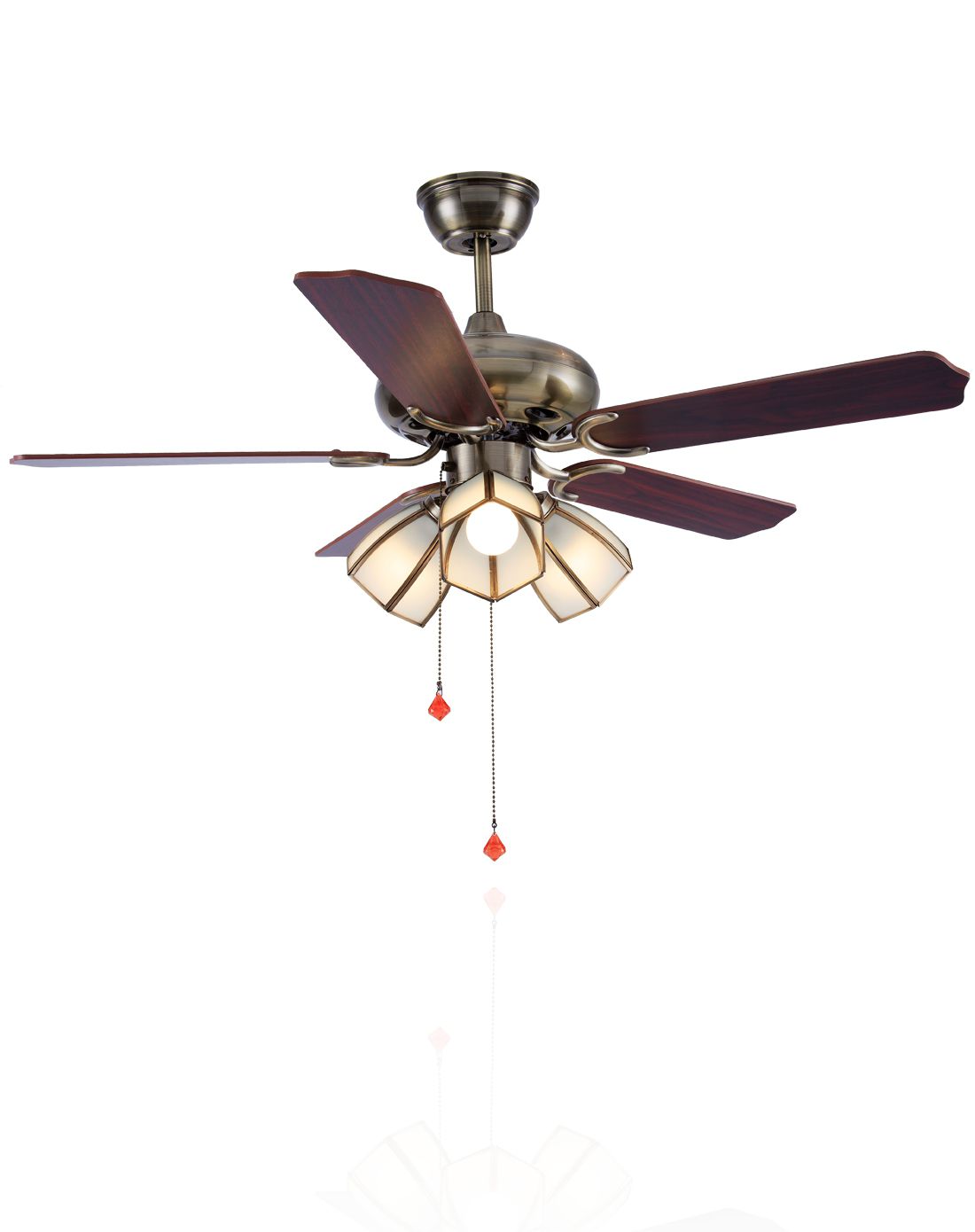 42寸欧式雕花五叶木艺客厅餐厅吊扇灯具e27*3