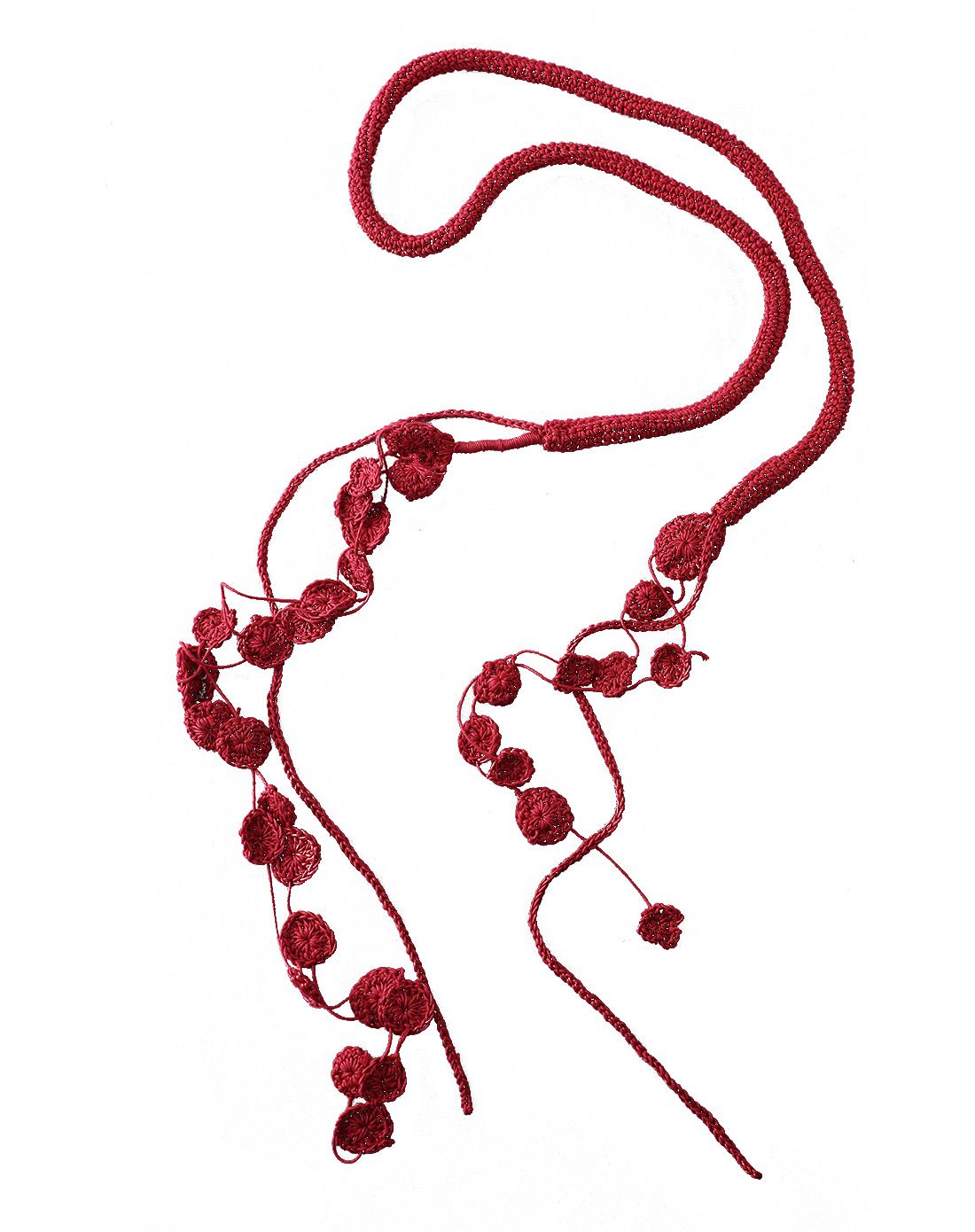 酒红色手工钩织文艺腰带