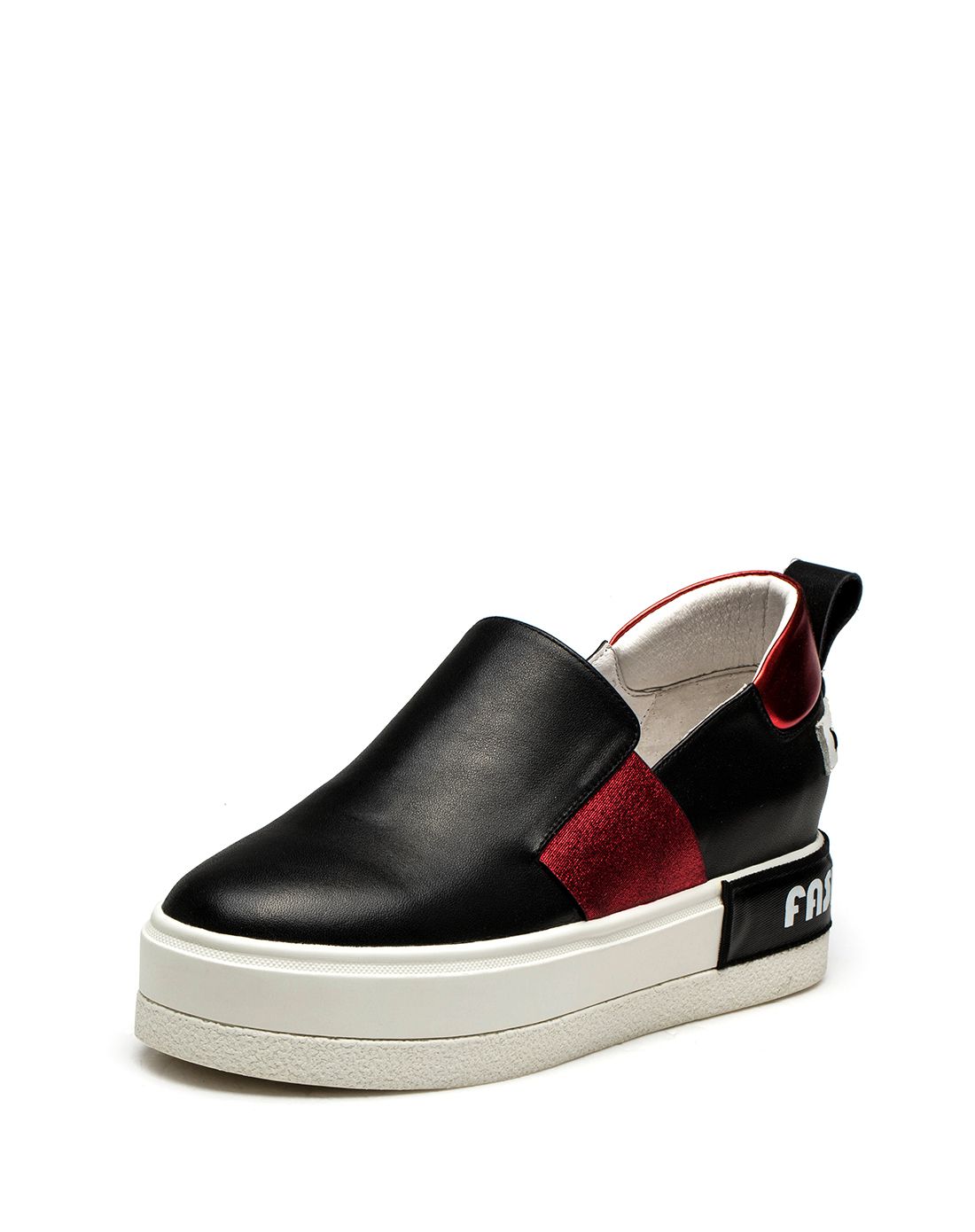 潮流前卫金属片拼接厚底休闲小白鞋白色