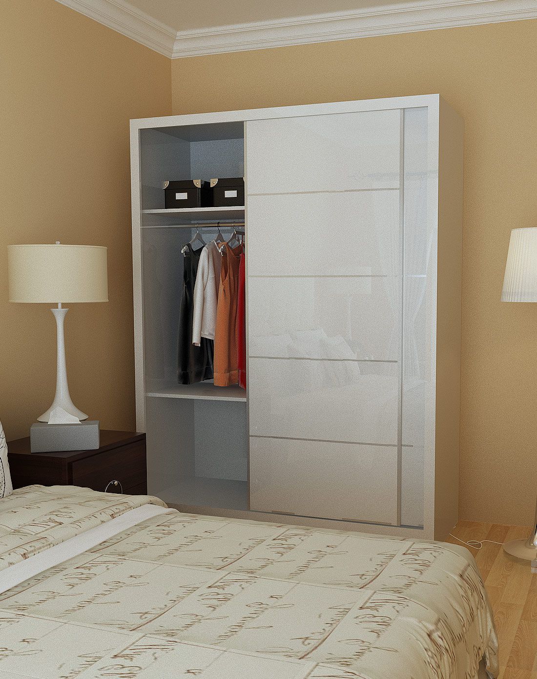 简约移门衣柜推拉门 烤漆趟门大衣橱 卧室整体衣帽间1.6米