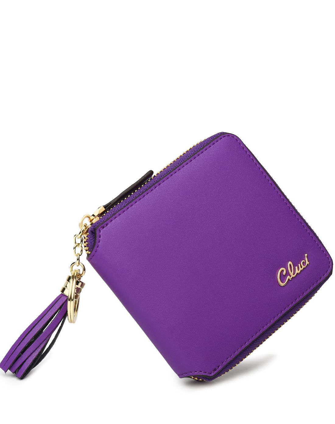 女士紫色时尚流苏拉链短款钱包