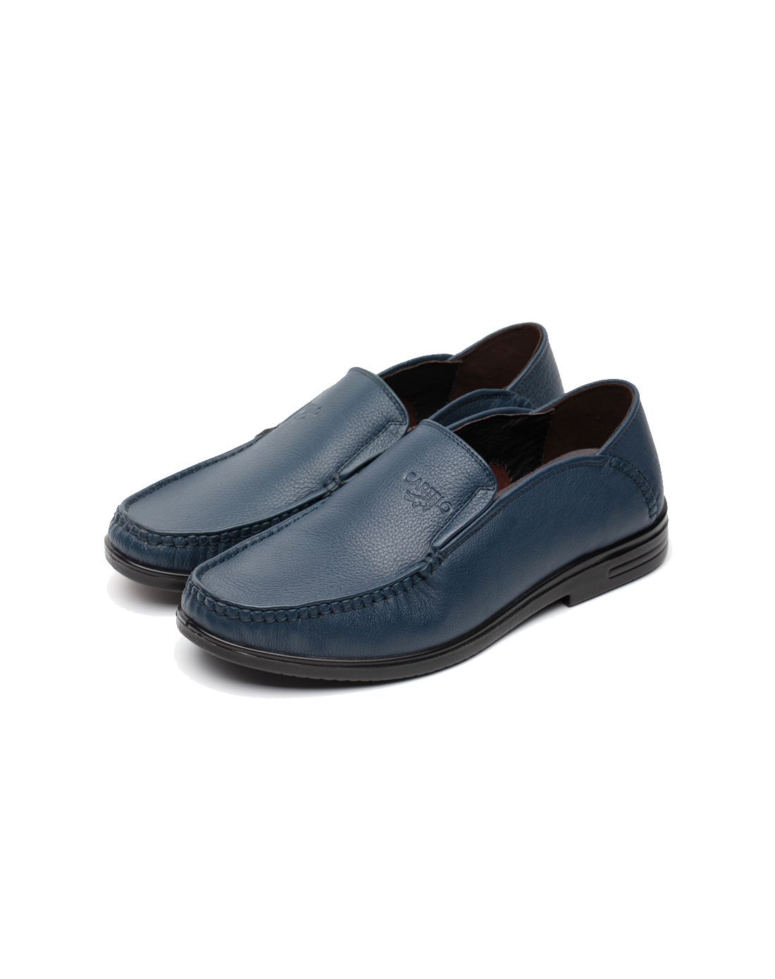 新品蓝色头层牛皮商务休闲单鞋