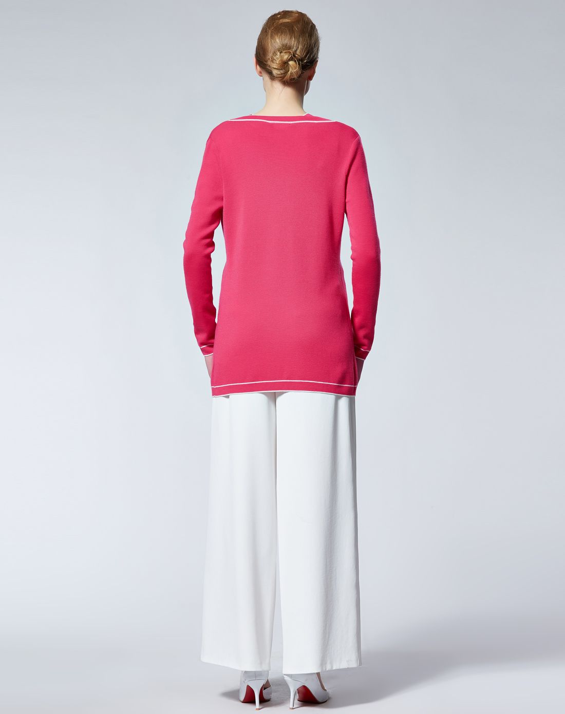 玫色靓丽一粒扣羊毛开衫