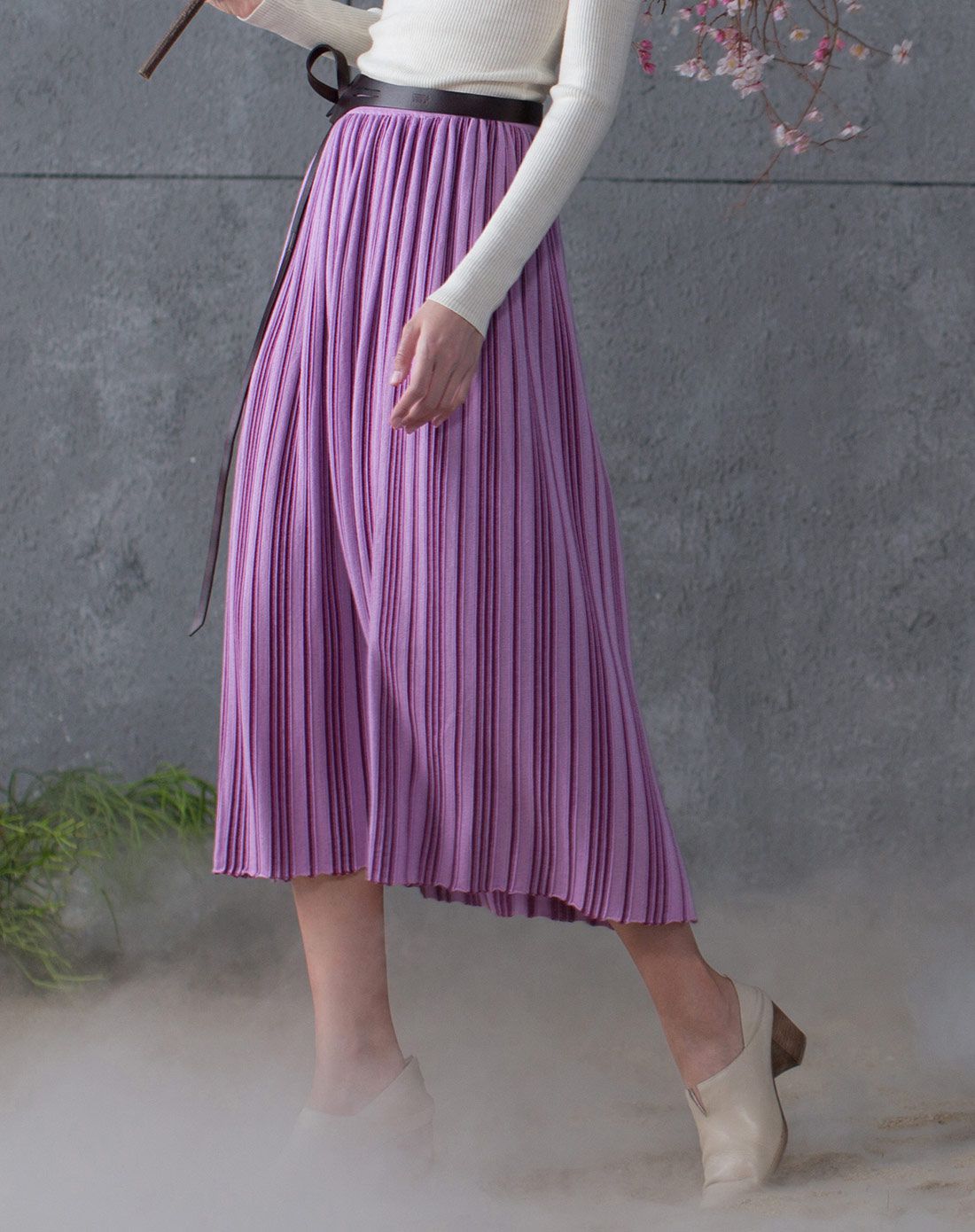 粉紫色简约针织a字半身裙