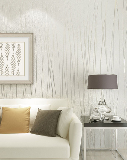 米白现代简约条纹百搭无纺布墙纸