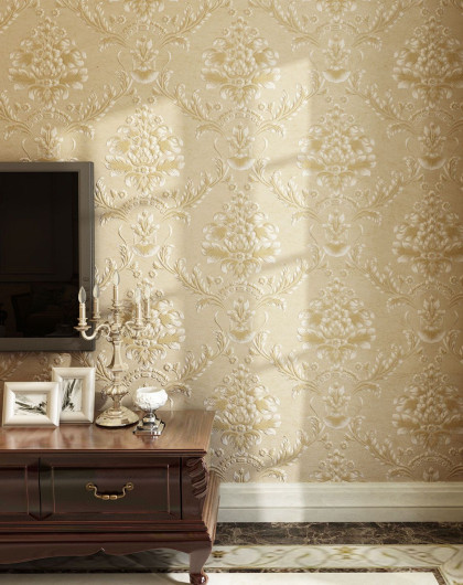 米黄色欧式奢华立体压花长纤无纺墙纸
