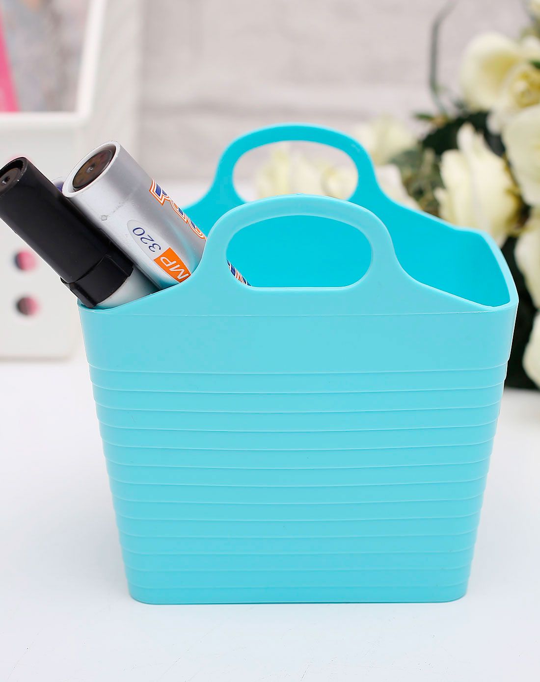 方形双耳桌面收纳桶2个装蓝色