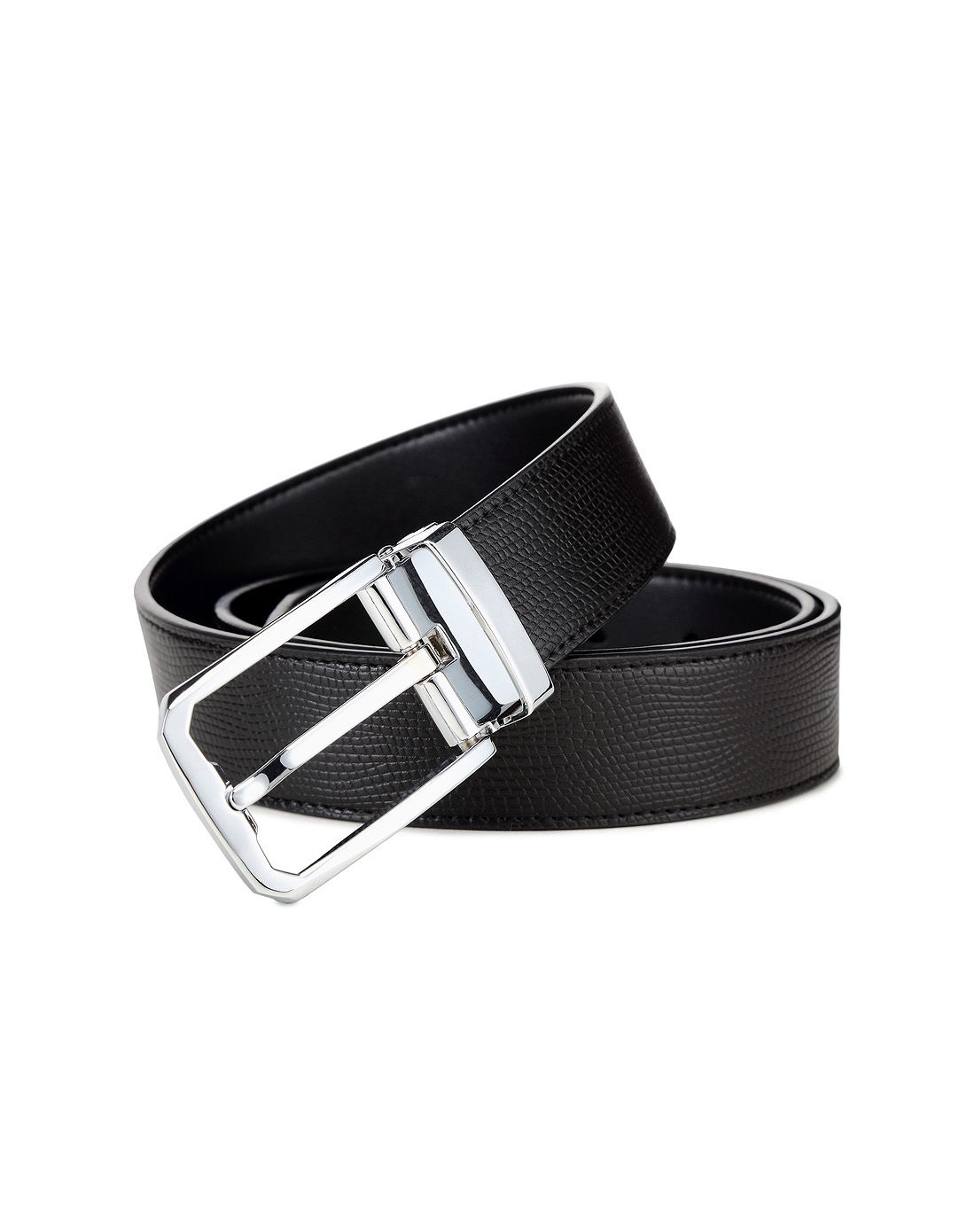 男款黑色牛皮时尚简约百搭针夹扣皮带