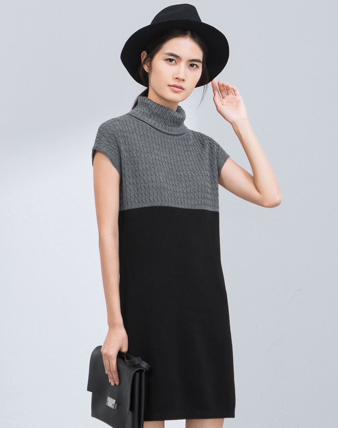 利贝拉ribera女装反季专场个性撞色拼接简约百搭h型高领毛衣663132007