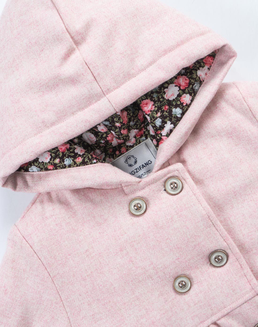 婴姿坊yingzifang婴童服饰专场女童浅粉双排扣连帽外套d2720906268