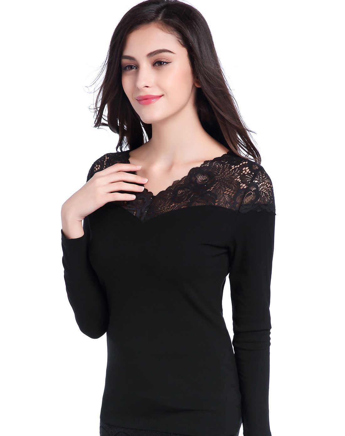 黑色蕾丝网纱性感打底衫