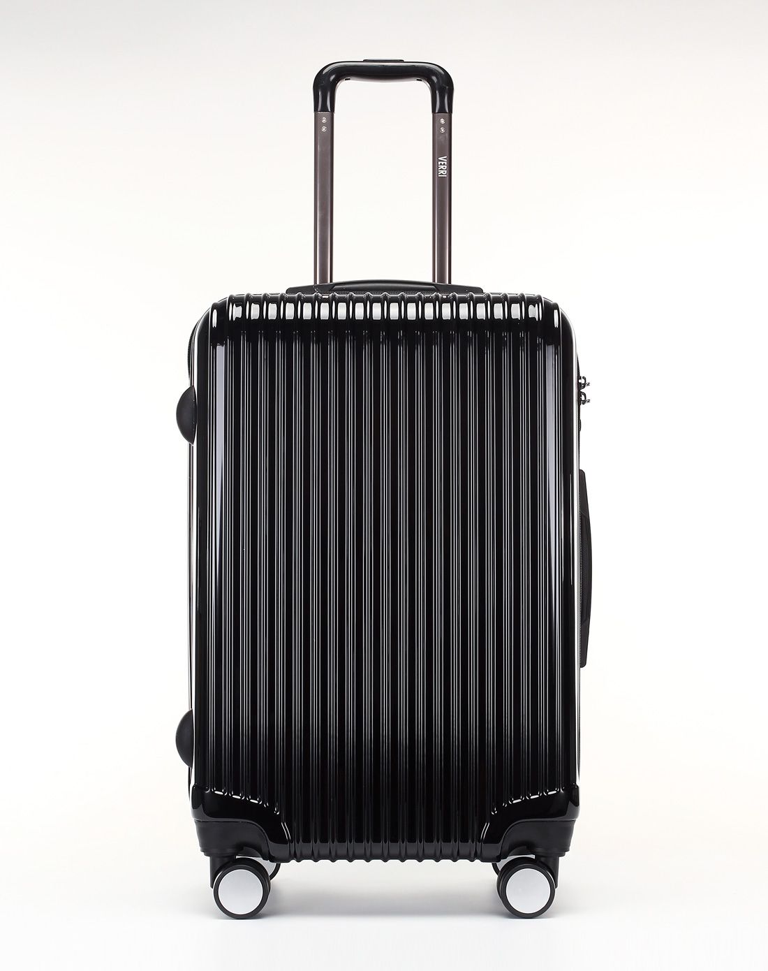 verri学院风细条纹拉链黑色拉杆箱20寸