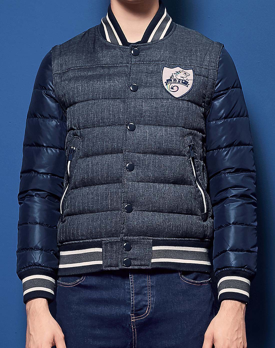 征途保罗trajetpaul品牌logo装饰拼色羽绒服453277005_唯品会