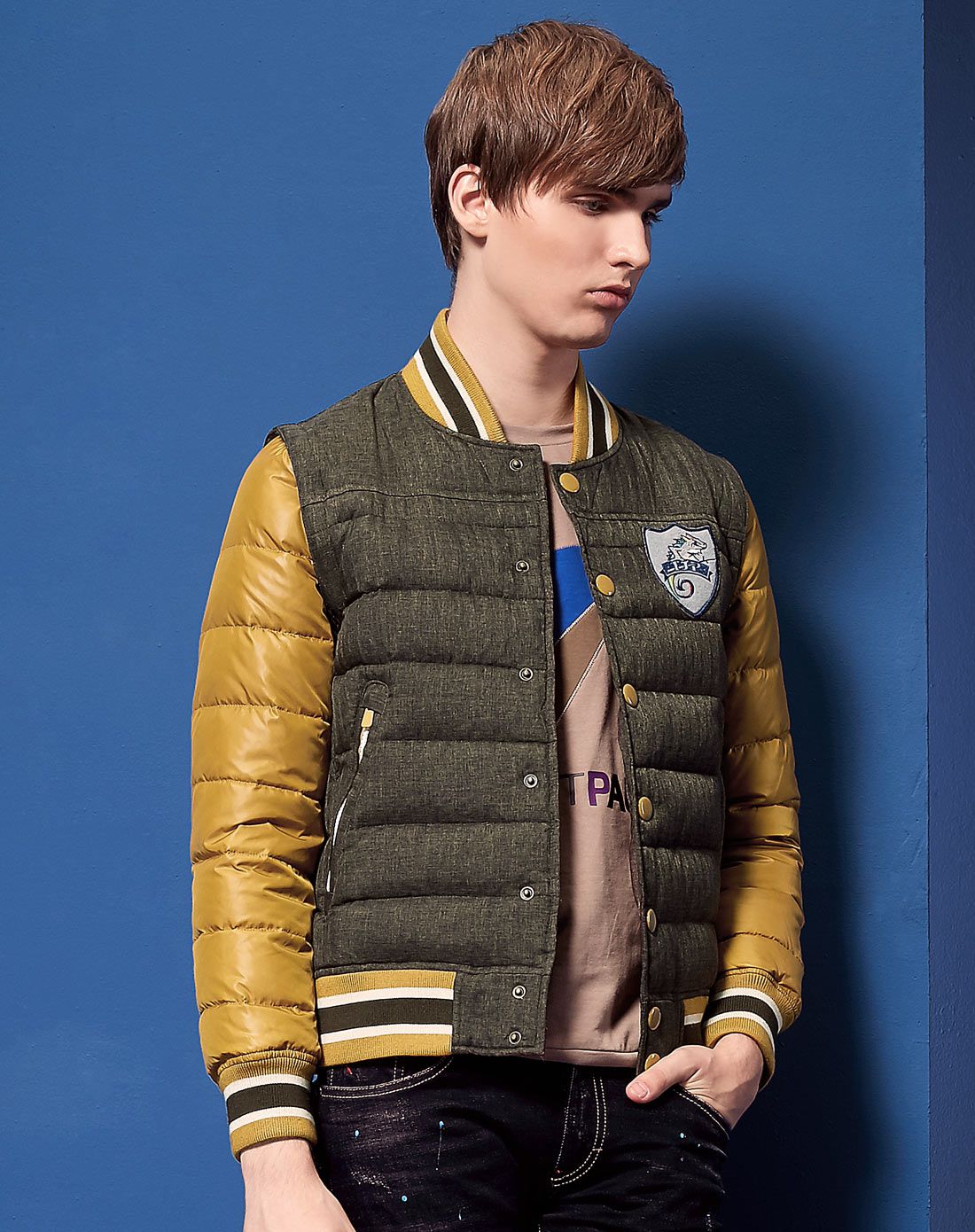 征途保罗trajetpaul品牌logo装饰拼色羽绒服453277064_唯品会