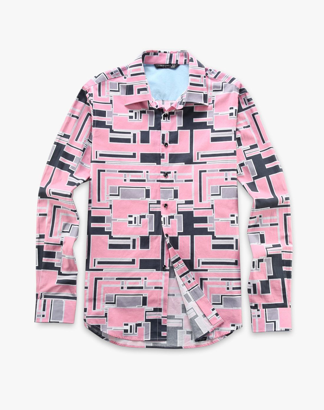 色块与线条图案印花时尚衬衫