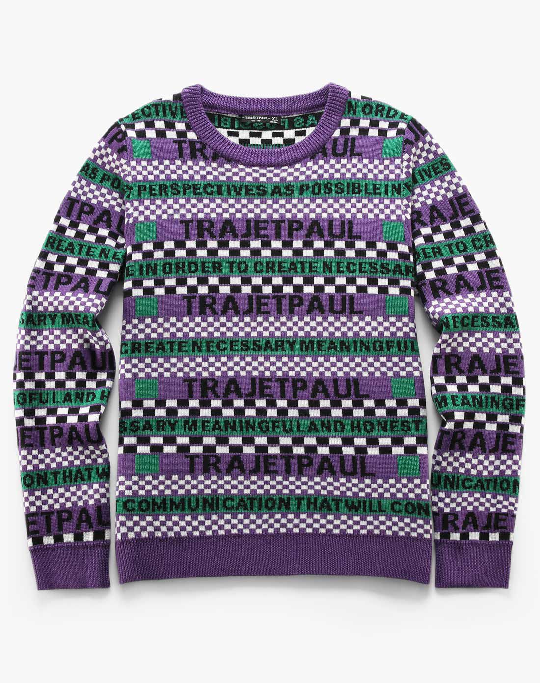 字母组合图案提花圆领毛衣