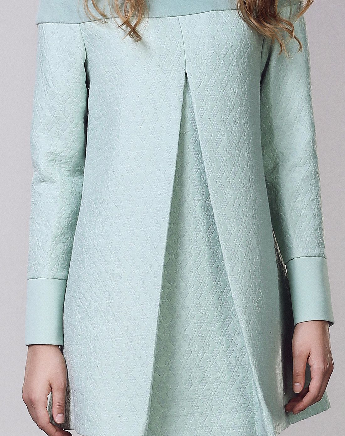 灰湖绿a型提花衬衣式连衣裙