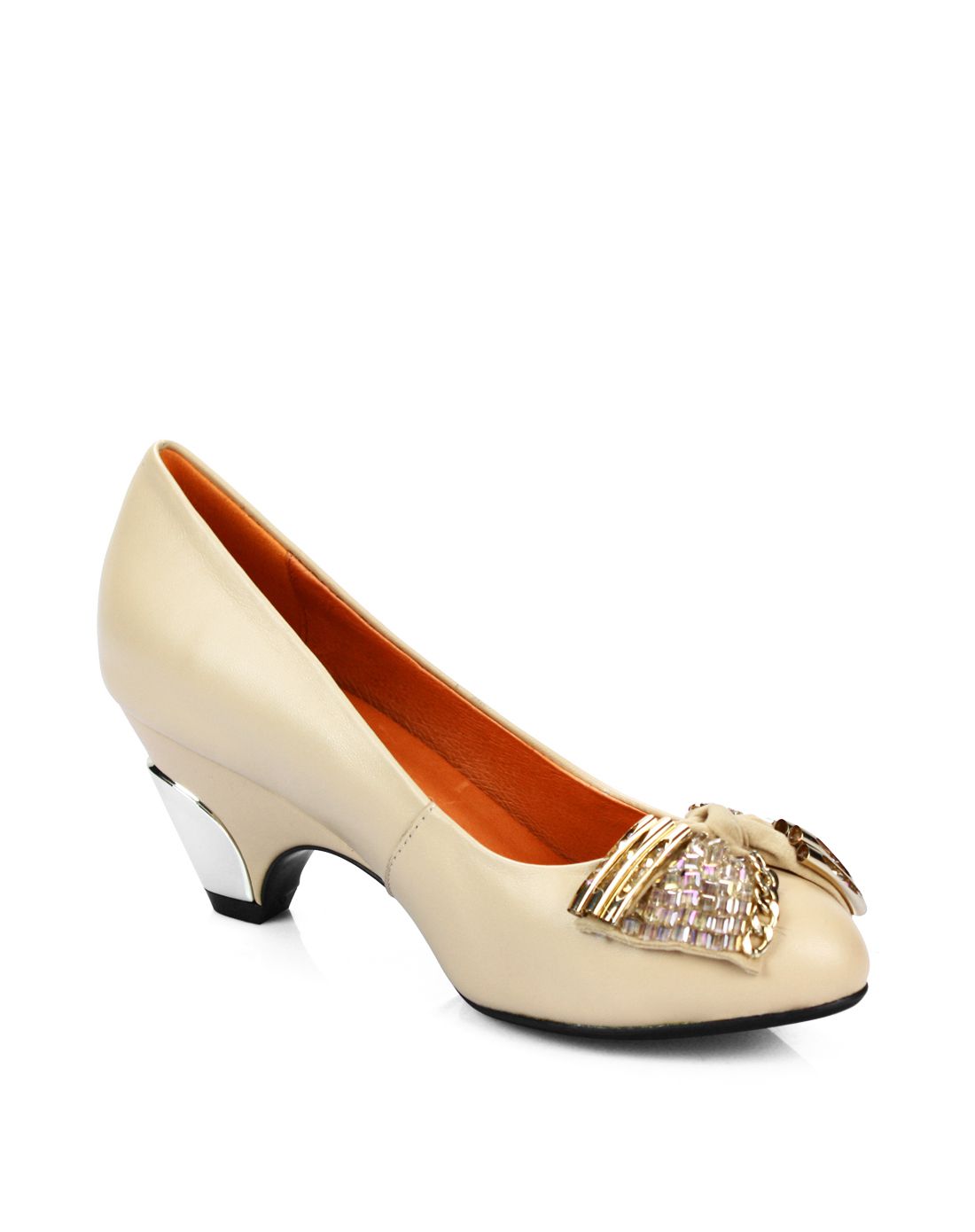 莱思丽lesele女鞋清仓专场杏色牛皮珠珠金属蝴蝶结饰扣甜美女鞋ke13