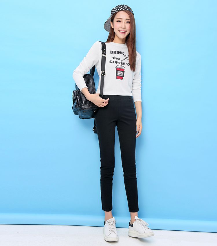 黑色紧身微弹休闲裤