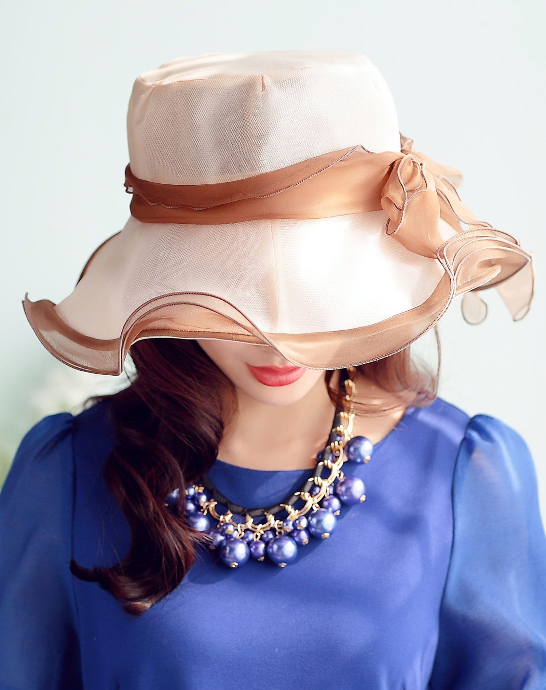 布塔 蝶结飘带真丝帽