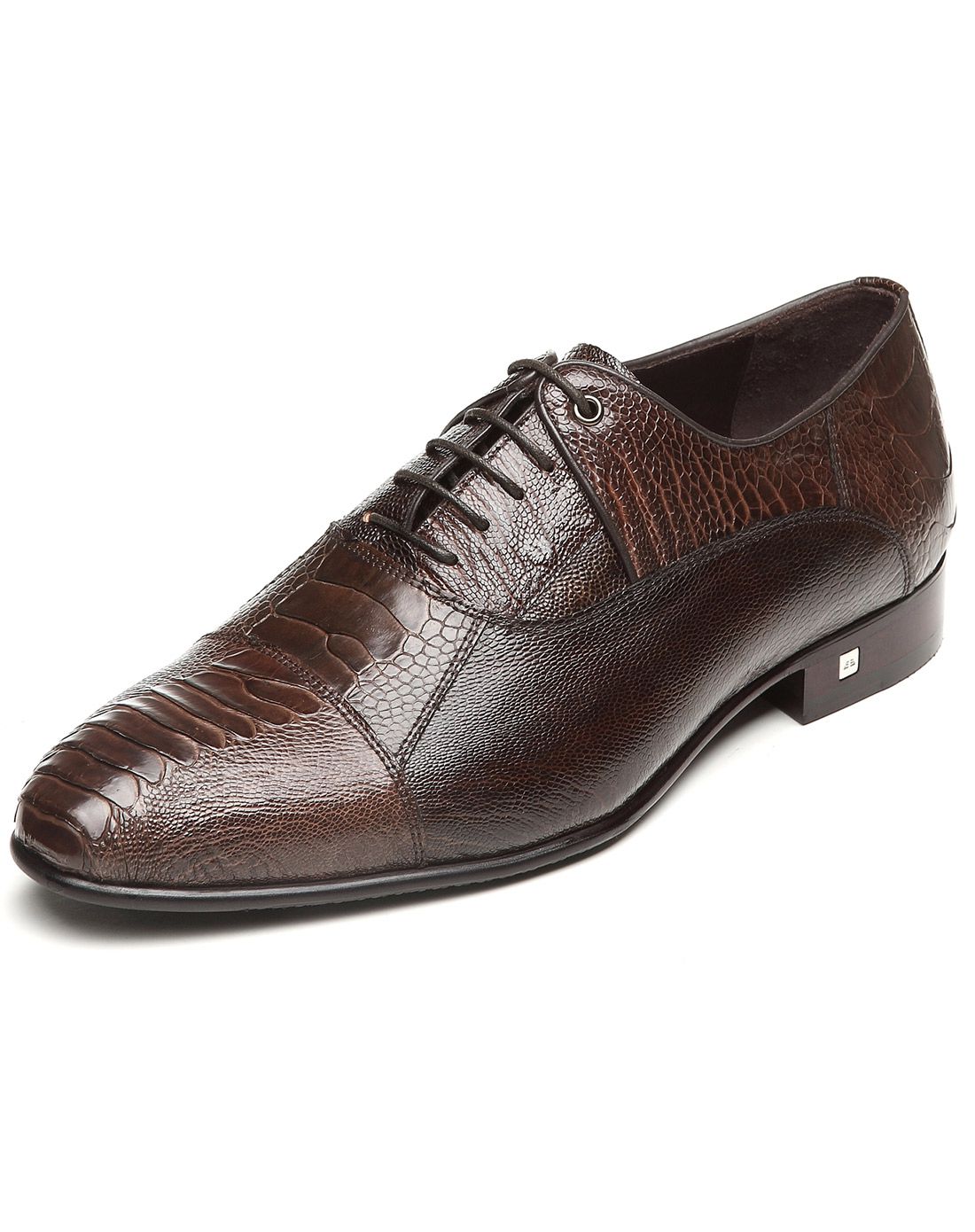 意大利进口 深啡色鸵鸟皮 时尚皮鞋