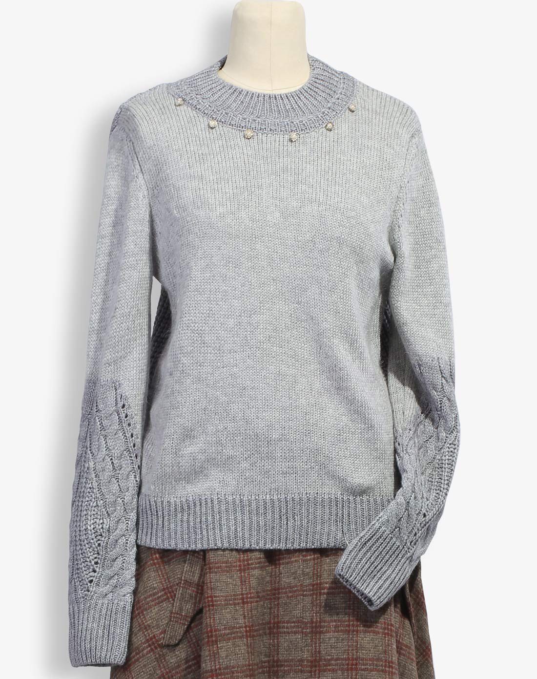 雨人 撞色领口优雅纱线毛衣