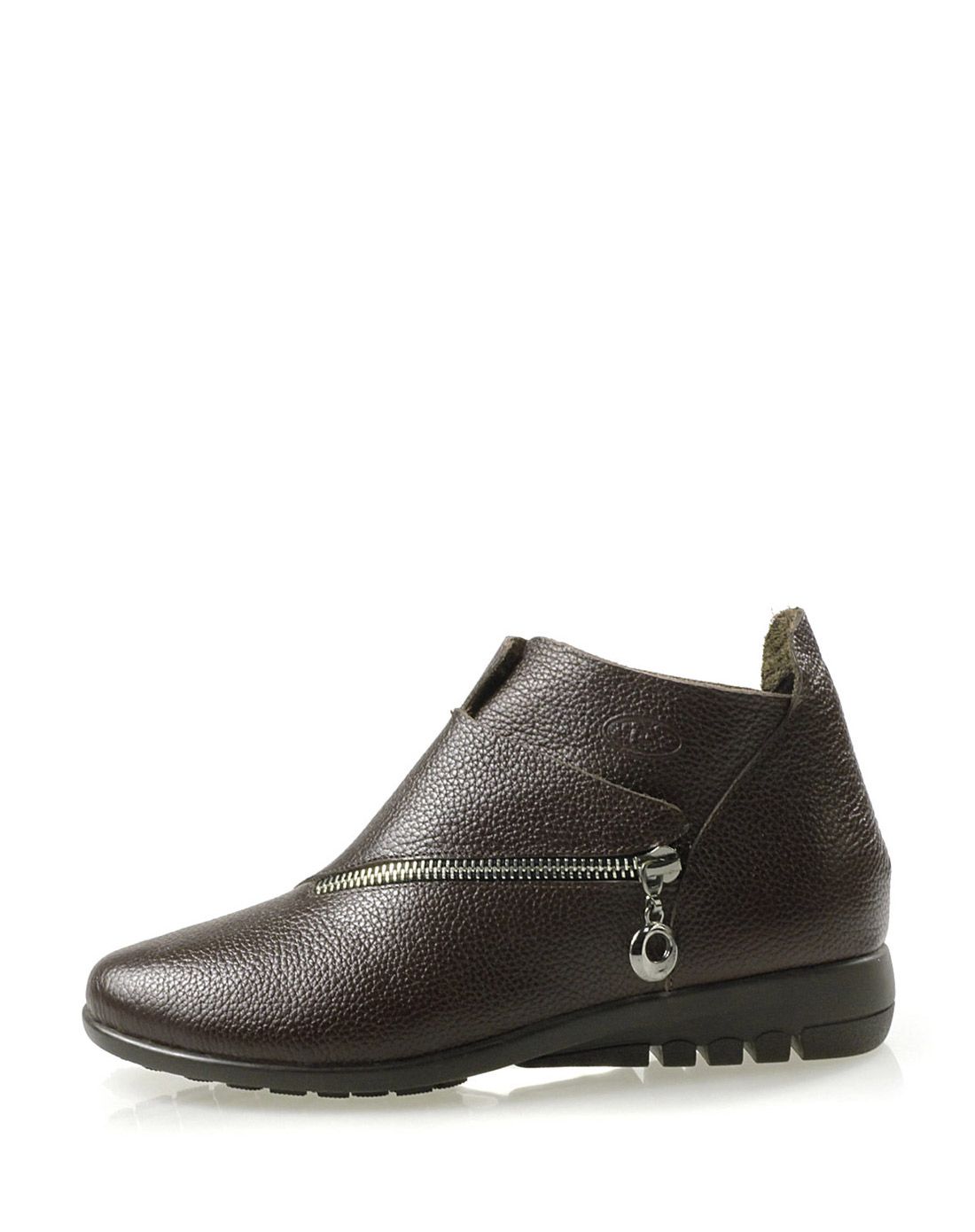 女款暗棕色简约休闲低跟深口单鞋胡桃棕(暗棕)