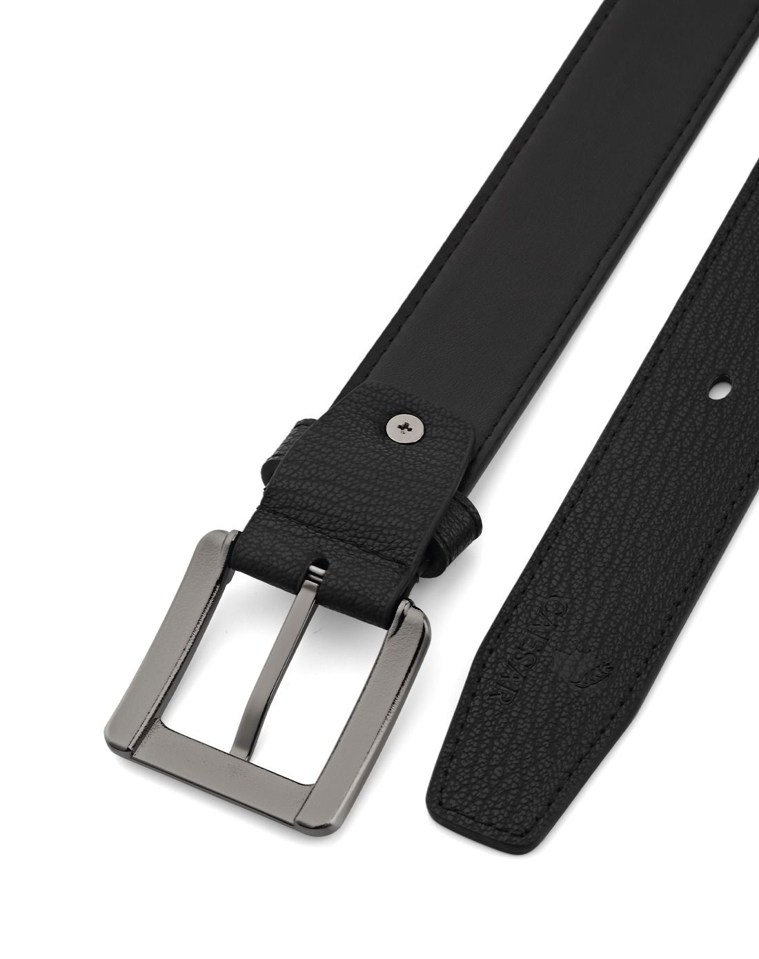 凯撒大帝caesar 男款黑色牛皮时尚休闲针扣皮带二层牛皮真皮商务男士