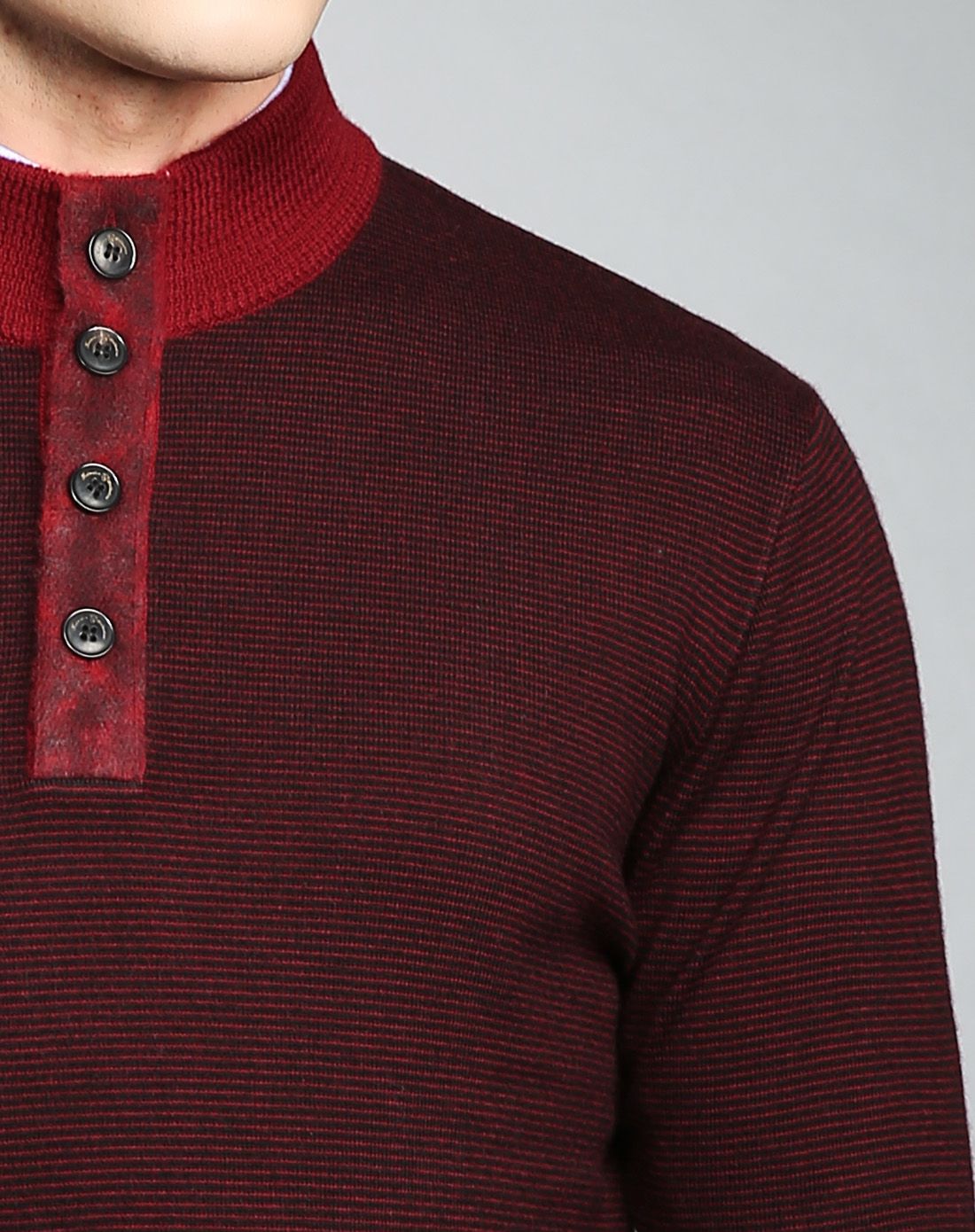 羊毛羊绒稳重干练横条纹半开襟男士羊毛衫