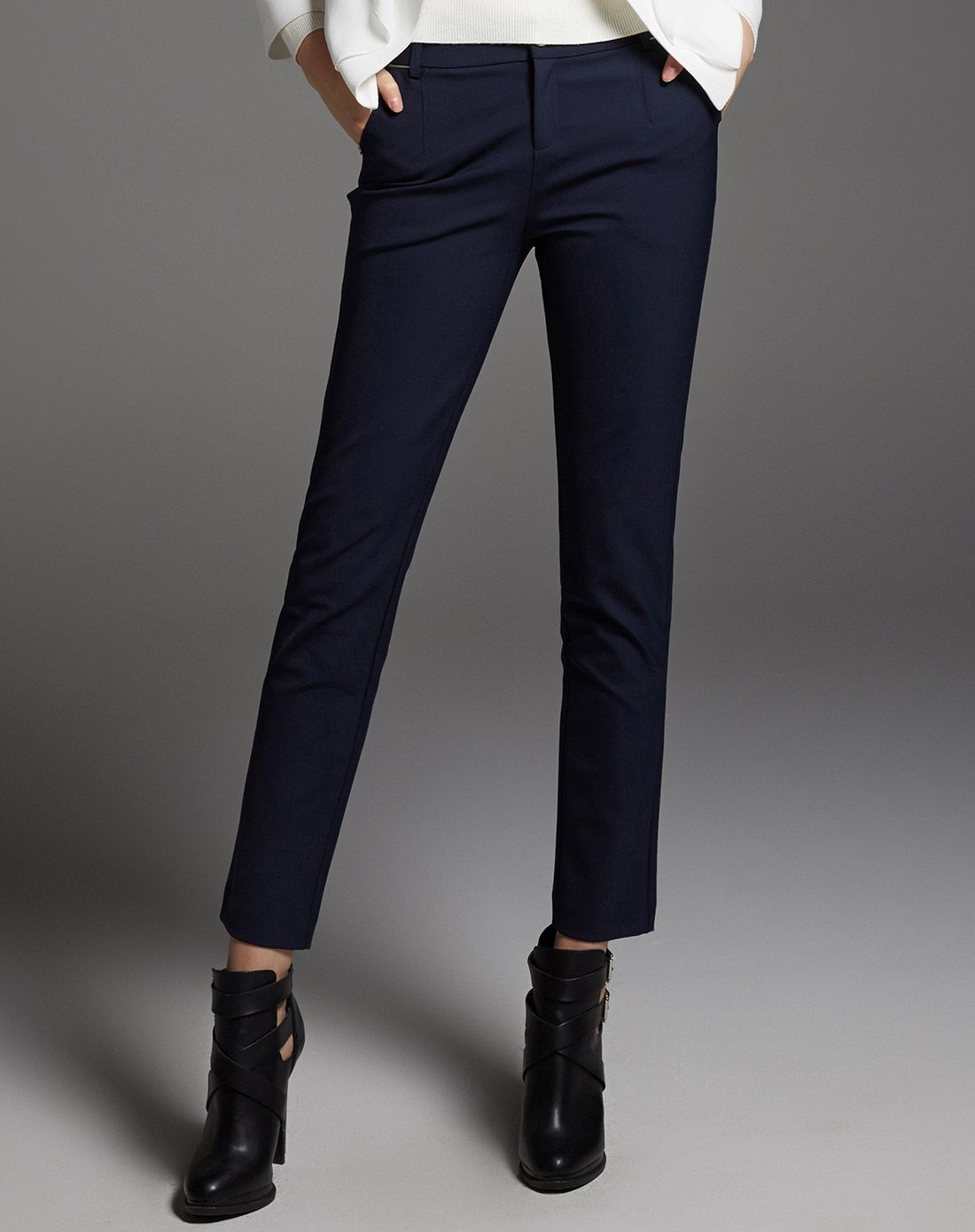 藏青色休闲通勤直筒裤