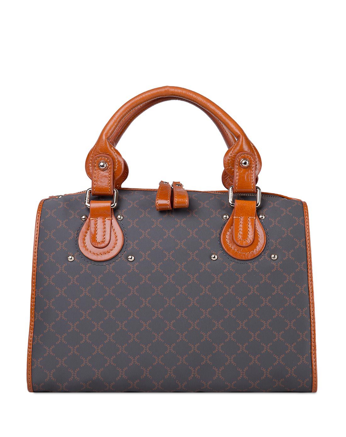 女款灰色/橙色进口pvc配牛皮革手提单肩包