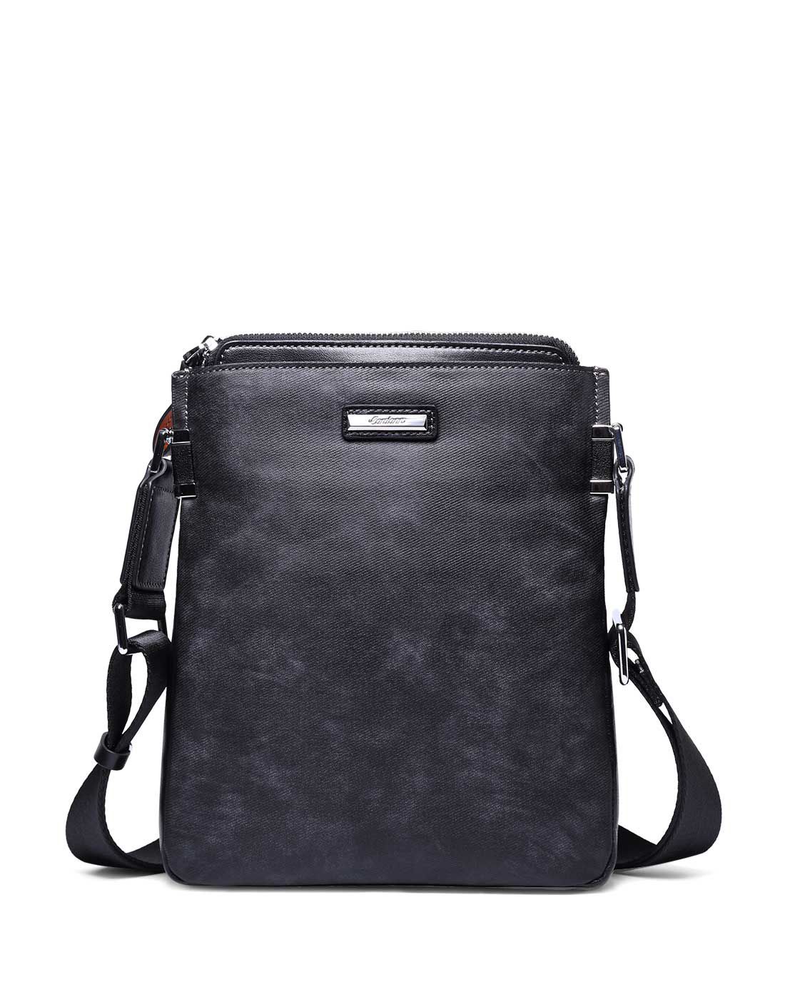 卡丹路男款黑色耐磨布料英伦休闲单肩男包d850014-01_唯品会