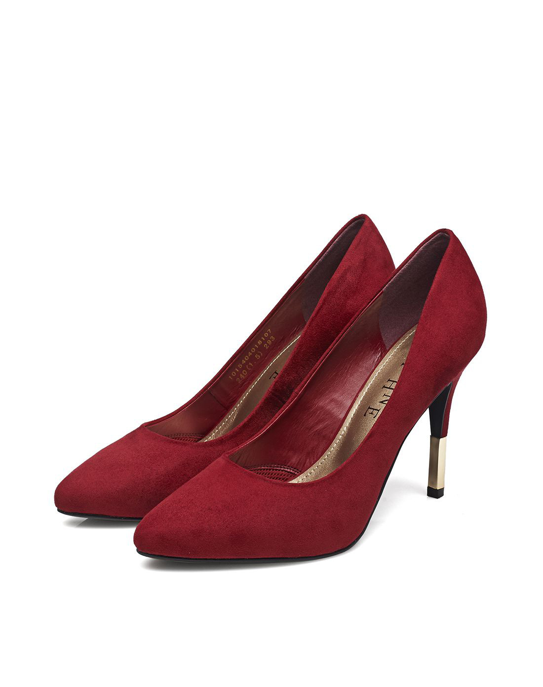 达芙妮细跟高跟磨砂布红色女单鞋