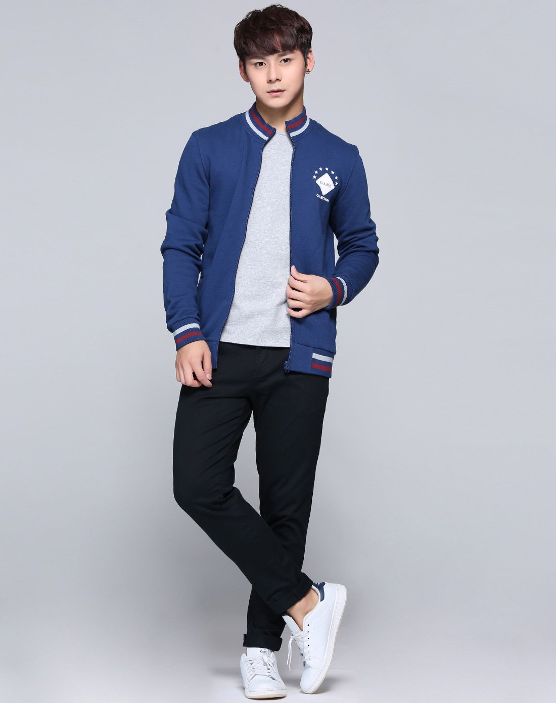真维斯jeanswest男装浅花灰抓毛底印花立领外套je-63-1211102080_唯品
